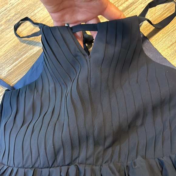NWT Asymmetrical Chiffon Jr Bridesmaid Navy Dress Halter Spaghetti Straps Size 8 - Picture 6 of 16